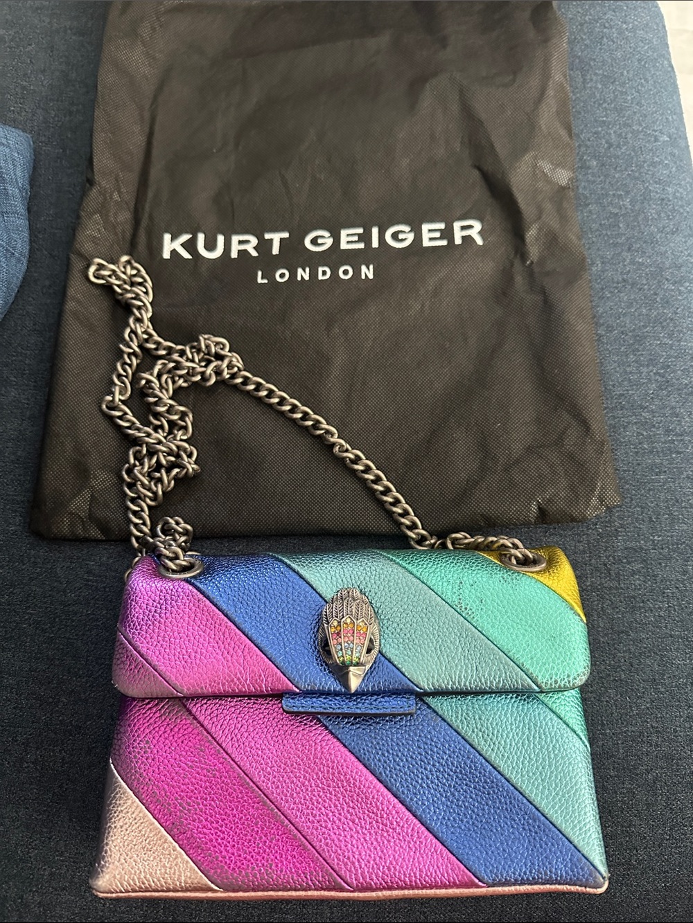 KURT GEIGER LONDON Mini Kensington Leather Crossbody - Rainbow Chevron - Picture 9 of 12
